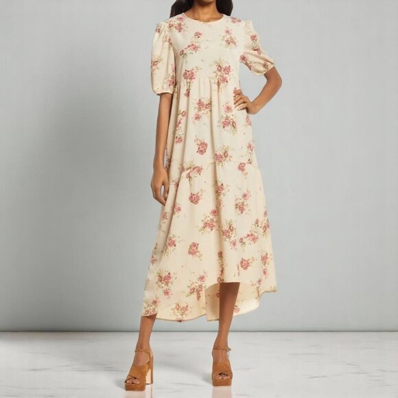 NWT En Saison Natural Color Floral Print Midi Dress - Picture 9 of 10